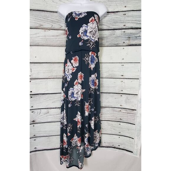 Maurices Strapless Floral Maxi Dress Women’s Size 2 Navy Pink Blue Roses - Picture 4 of 8